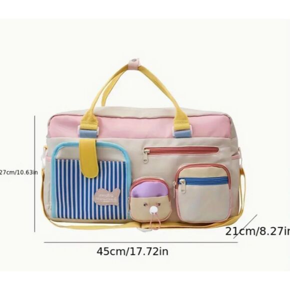 Multi-Pocket Carry All Pastel Shoulder Bag Duffle Diaper Bag Weekender - Picture 3 of 11